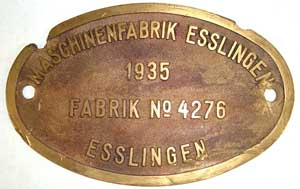 Fabrikschild,MF-Esslingen 4276, 1935, GMsO, von, DRG/DB 86 227