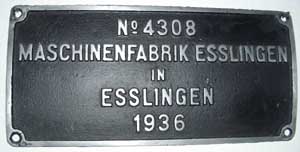Maschinenfabrik Esslingen 4308, 1936, Aluguss mit Rand, von Baureihe 64 395, Zylinderschild