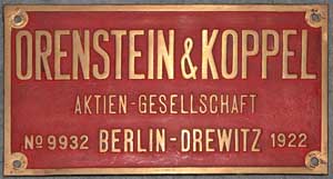 O&K Berlin-Drewitz, Nr. 9932, 1922, Messingguss mit Rand, von Hafenbahn-Morssamedes, Westafrika