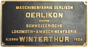 Oerlikon 2996, 1924, Messingguss, Riffelgrund mit Rand