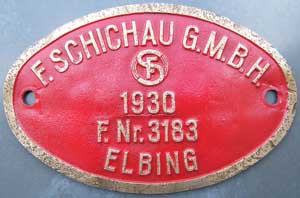 Schichau 3183, 1930, Messingguss, Riffelgrund mit Rand, von DRG 86 018, 215x135 mm