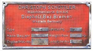 Fabrikschild Schttler-Diepholz, Fabriknummer: 4276, Baujahr: 1979, Aluminiumguss rechteckig, Riffelgrund mir Rand (GAlmR). Das Schild ist von DB KLV-54.0015. BxH = 267 x 142 mm.