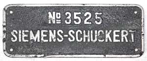 Siemens-Schuckert, Fabrik-Nr. 3525, Baujahr 1939, Aluminiumguss mit Rand, von Grubenlok-Kalisalzbergwerk-Siegfried, niederschsische Gemeinde Giesen