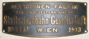 Staatseisenbahn Gesellschaft Wien 3887, 1913, BB 77.270, ex BB 629.105, Messingguss