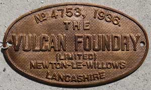 Vulcan-Foundry, No. 4753, 1936, Messingguss mit Rand