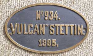 Vulcan 934, 1885 G3 der KED Breslau, Kattowitz 1171, Messing oval, glatt mit Rand