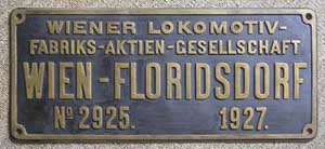 Wien-Floridsdorf 2925, 1927 BB 378.22, DRG 93.1322, Messingguss rechteckig, Riffelgrund mit Rand