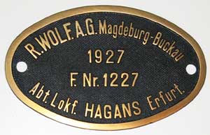 Wolf 1227, 1927, Messingguss, Riffelgrund mit Rand, von DRG/DB 80 013