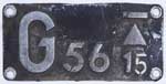 Deutschland (DDR), Gattungsschild der DRo: G 56.15, Guss-Aluminium-Spitz (GAlS), mit abgeschliffener Ziffer5 und nachlackierter  "5", z.B. für die Baureihe 52.