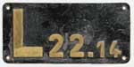 Deutschland (DR), Gattungsschild der DRG: L22.14, Niet-Messing-DRG (NMsD). BxH =&nbsp;280 x 133 mm. Das Schild ist von der Lokomotive 98 125.