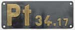 Deutschland (DR), Gattungsschild der DRG: Pt34.17, Niet-Messing-DRG (NMsD). BxH =&nbsp;345 x 135 mm. Das Schild ist von einer Lokomotive der BR 74.