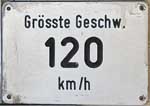 Deutschland (BRD), Geschwindigkeitsschild der DB: 120 km/h, gefr�st in Pertinax.