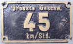 Geschwindigkeitsschild 45km/Std., Messing, "ss"