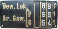 Gewichtstafel Baureihe 82 in Messing mit Alu-Steckziffern