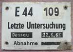 Innenschild der E44 109, Emaille, DRo
