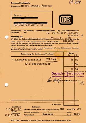 Quittung fr DB Lokschild 03 219, Alu-Hohlguss