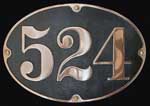 D�nemark (DSB), Lokschild der DSB: 524, Messing- / Bronzeguss, Riffelgrund mit Rand. Gattung "K", BxH = 470 x 315 mm.