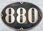 D�nemark (DSB), Lokschild der DSB: 880, Messing- / Bronzeguss, Riffelgrund mit Rand. Gattung "D", BxH = 470 x 315 mm.