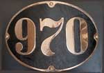 D�nemark (DSB), Lokschild der DSB: 970, Messing- / Bronzeguss, Riffelgrund mit Rand. Baureihe "E", BxH = 470 x 315 mm.