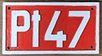 Polen, Lokschild der PKP: Pt 47, Eisenguss, rechteckig mit Rand.