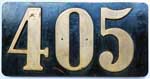 Schweiz (Rh.B.), Lokschild der Rh.B.: 405, Niet-Messing-Gro� (NMsG). BxH =&nbsp;420 x 220 mm. Frontschild.
