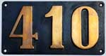 Schweiz (Rh.B.), Lokschild der Rh.B.: 410, Niet-Messing-Gro� (NMsG). BxH =&nbsp;420 x 220 mm. Seitenschild.