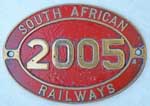 Südafrika (SAR), Lokschild: 2005. Messingguss oval, glatt mit Rand.