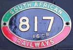 Südafrika, South African Railways (SAR), Baureihe 16 CR,  Messingguss oval, mit Rand. BxH = 530 x 350 mm.