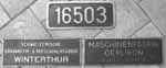 Schweiz, SBB Ee 3/3 16503, SLM 4214/1957, MFO --/1957, Abnahme 19.09.1957, Ausmusterung 30.04.2001, alle Schilder Alu-Guss mit Rand