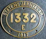 Schweden, SJ E 1332 Messing Nummerskylt