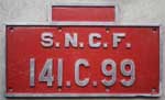 Lokschild 141.C.99 der S.N.C.F., Aluminiumguss rechteckig, glatt mit Rand, ohne Heimatschild. BxH = ? mm.