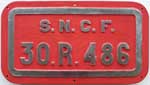 Frankreich (SNCF), Tenderschild: 30.R.486. Aluminiumguss rechteckig, glatt mit Rand. Gusszeichen: 5278 BLW