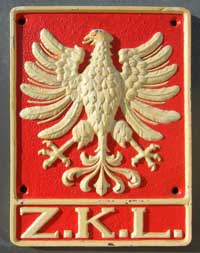 Polen, Eigentumsschild,  Aluminiumguss mit Rand, (GAlmR) 253 x 185 mm, von einer Waldbahnlok.