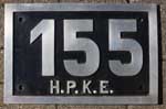 Deutschland, Privatbahn, Hildesheim-Peiner Kreis-Eisenbahn-Gesellschaft (H.P.K.E.), Lok Nr. 155, Berliner Maschinenbau-Actien-Gesellschaft, Fabriknummer: 9583, Bj. 1929,  1'C h2t, 1435mm (Typ: Elna 5). NFemR, Ziffern, Buchstaben und Rand aus Aluminium. BxH = 380 x 250 mm.