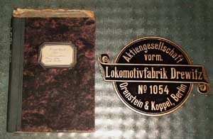 Betriebsbuch Fabrikschild Lokomotivfabrik Drewitz, 1054, O&K