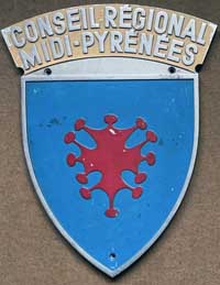 Wappen der S.N.C.F. "Conseil R�gional Midi Pyr�n�es", mit regionalem Logo. Aluminiumguss mit Rand. BxH =&nbsp; x  mm.
