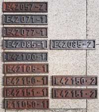Deutschland (DDR), Drehgestellschilder der E42 der DRo, Guss-Eisen-mit-Rand (GFemR). Eine sehr sch�ne Sammlung.