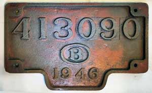 Belgien, Waggonschild der SNCB: 413090, Eisenguss mit Rand, (GFeGmR). B = 285 mm