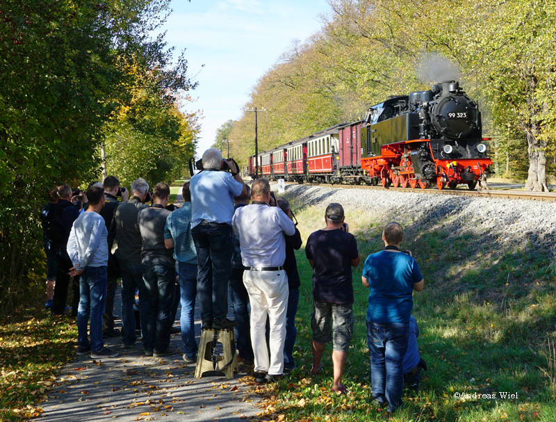 Sonderzug Sammlertreffen 2018 in Khlungsborn, Fahrt nach Bad Doberan. Fotohalt mit Sammler.